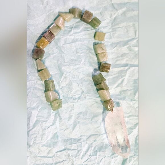 Square Green Aventurine Lumurian Hand Made Silver Loop Water Window Crystal L2 - Picture 1 of 8